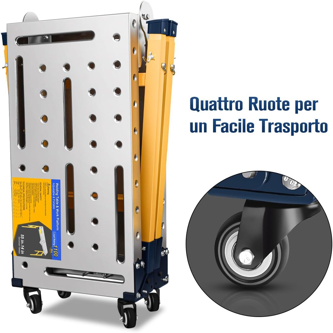 Piattaforma da Lavoro Multifunzione 2-in-1 | Trabattello Portatile Tavolo per Saldatura con Ruote | Lavoro Zincata 36x140 cm | Portata 500 KG