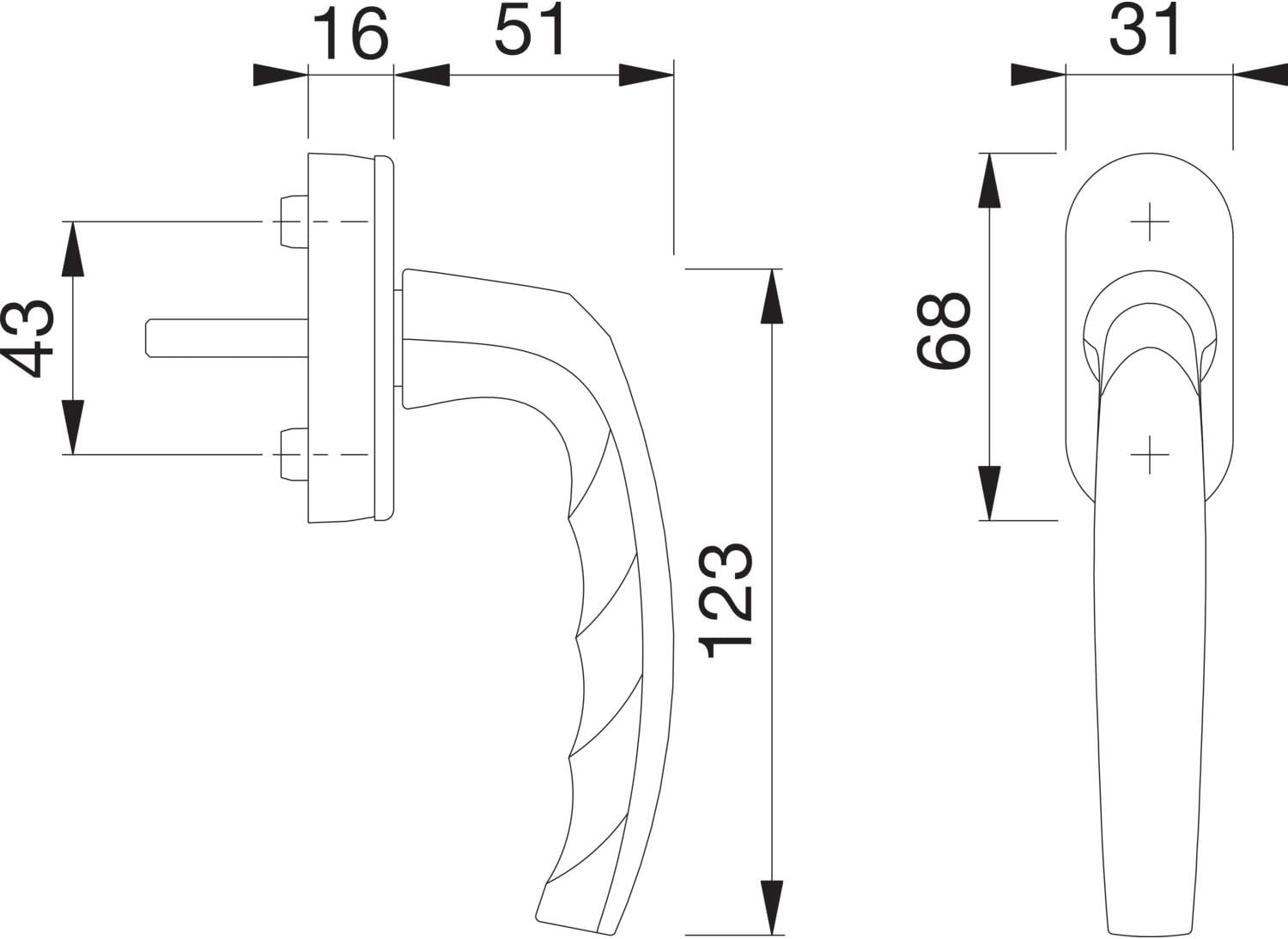 Maniglia per finestra Atlanta – SECUSTIK 90 °, VK 7 X 32 – 42 mm, argento