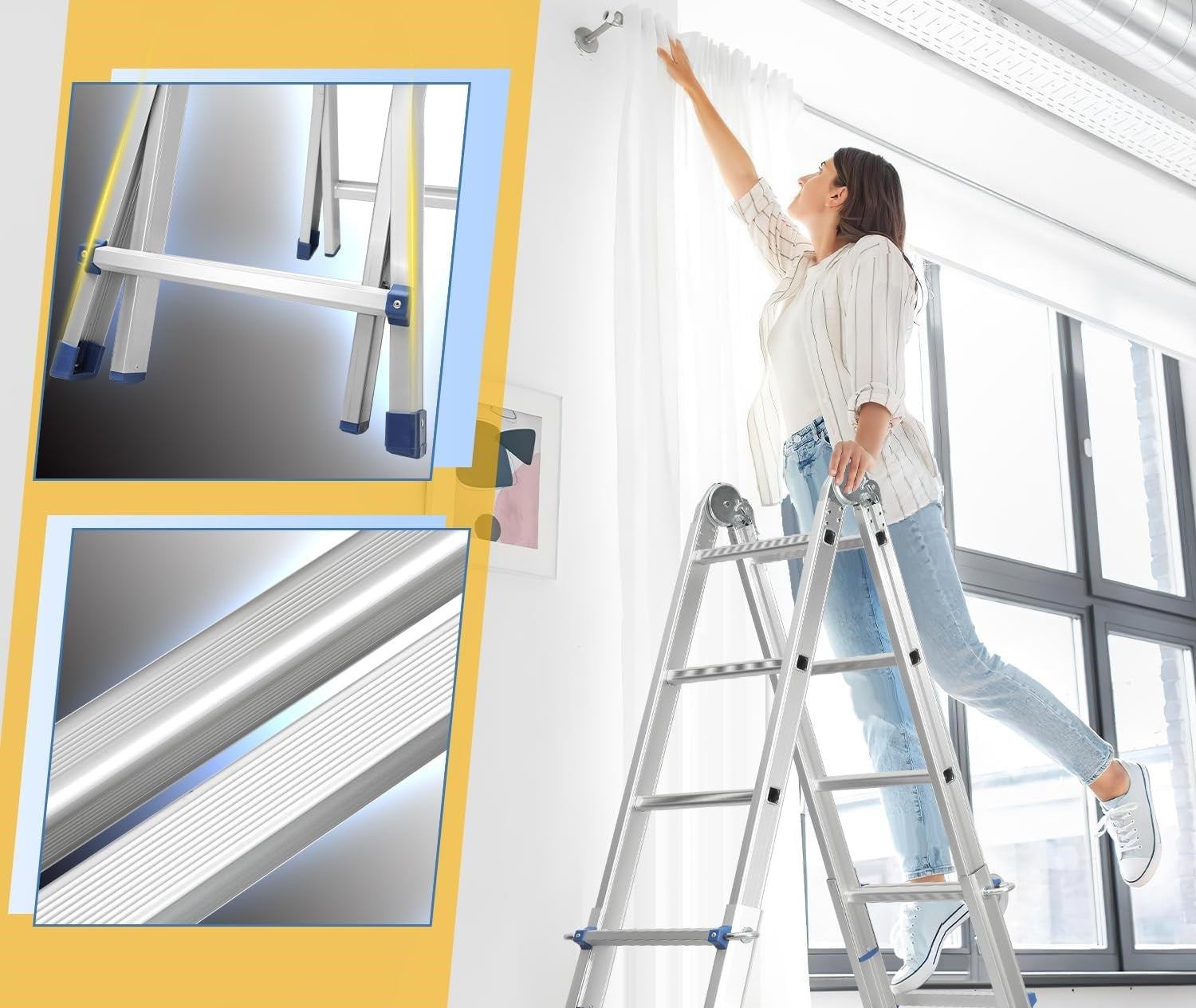 Scala multiuso da 402 cm, gradini 4 x 4, scala telescopica 3 in 1, scala in alluminio, scala pieghevole, scala pieghevole su entrambi i lati e scala